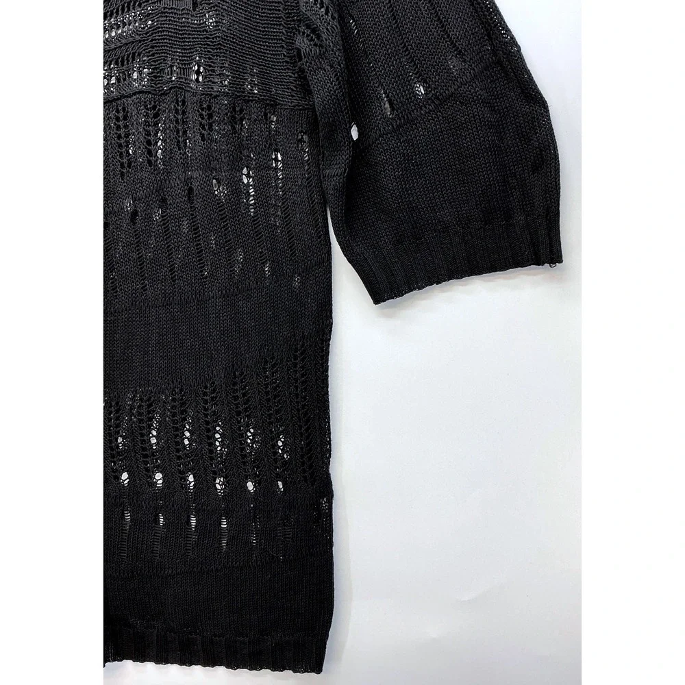 Moda International Black Open Knit‎ Tunic Sweater Sz M Boho Swim Festival Goth